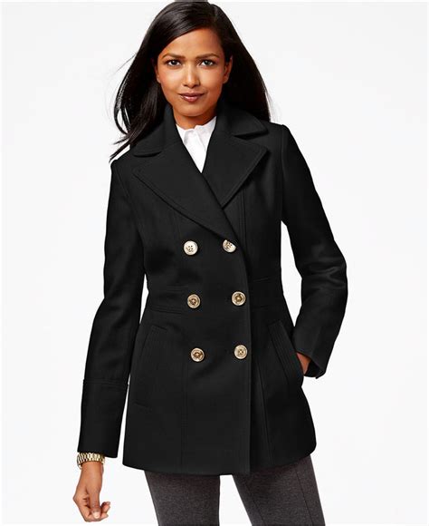 michael kors black pea coat|Michael Kors double breasted peacoat.